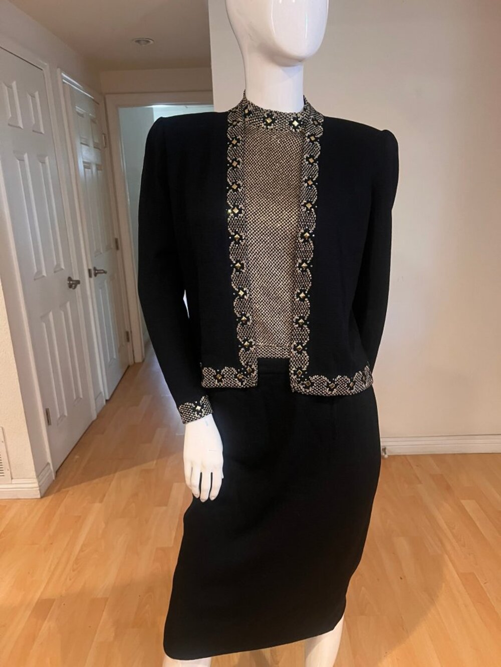 ST JOHN I MAGNIN VINTAGE 80'S 90'S EMBELLISHED 3 PIECE SUIT SKIRT SZ 8 US